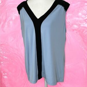 Karl Lagerfeld Blue Sleeveless Blouse with Black Trim